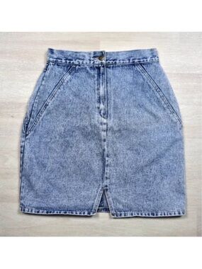 Vintage 80's Light Blue Denim Mini Skirt with Front Vent